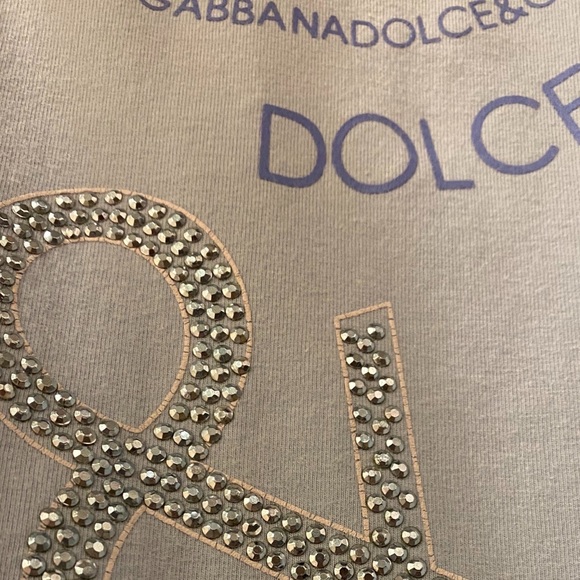 Y2K D&G Stretchy Blue Rhinestone Logo Bedazzled T-Shirt - Picture 4 of 7